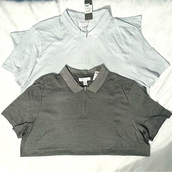 Set of 2 Nordstrom Sig Silk & Cotton Textured Zip Polo Shirts Men XXL gray blue